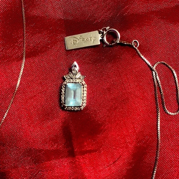 Disney Elsa Emerald-Cut Aquamarine and1/6 Diamond Pendant in Sterling  Silver